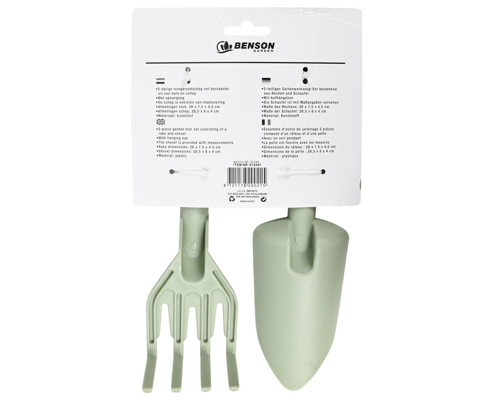 Benson tuingereedschap set &ndash; hark en schep&ndash; groen &ndash; 2-delig