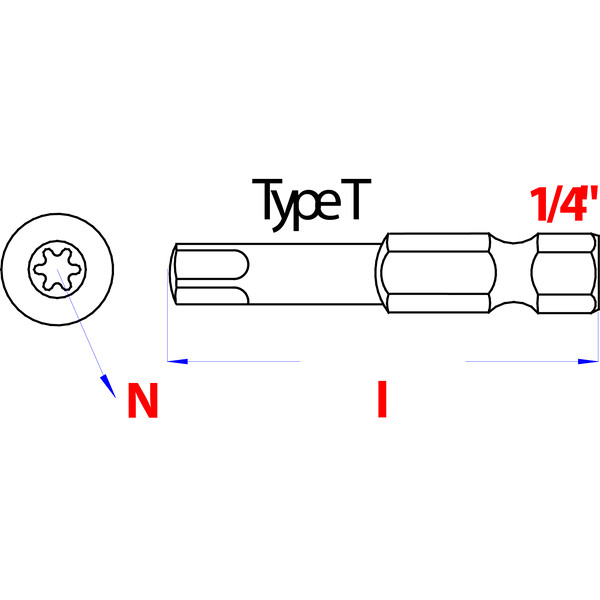 Bits 1/4 CrV | Tx 10x50mm | 5 stuks