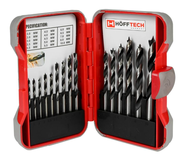 Hofftech houtborenset 15-delig 3&ndash;10 mm + cassette