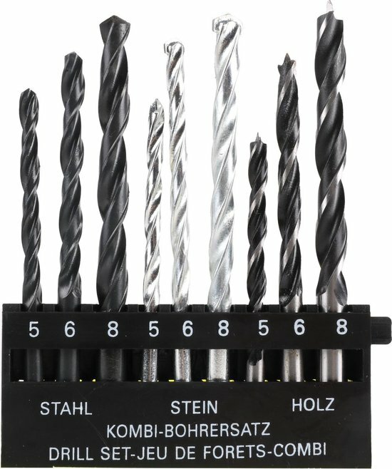 Borenset 9-delig combi | hout-, metaal- en steenboor &Oslash; 5-8mm