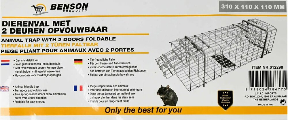 benson opvouwbare dierenval met 2 deuren diervriendelijk 31 x 11 x 11 cm