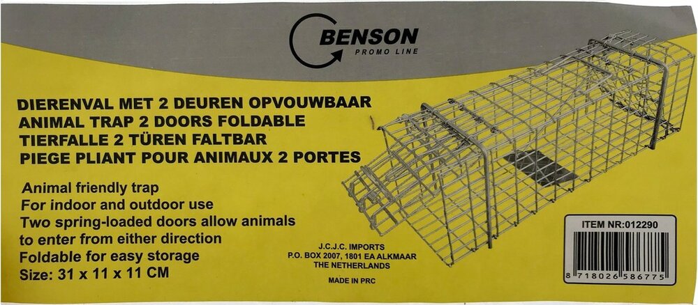 Benson opvouwbare dierenval met 2 deuren &ndash; diervriendelijk &ndash; 31 x 11 x 11 cm