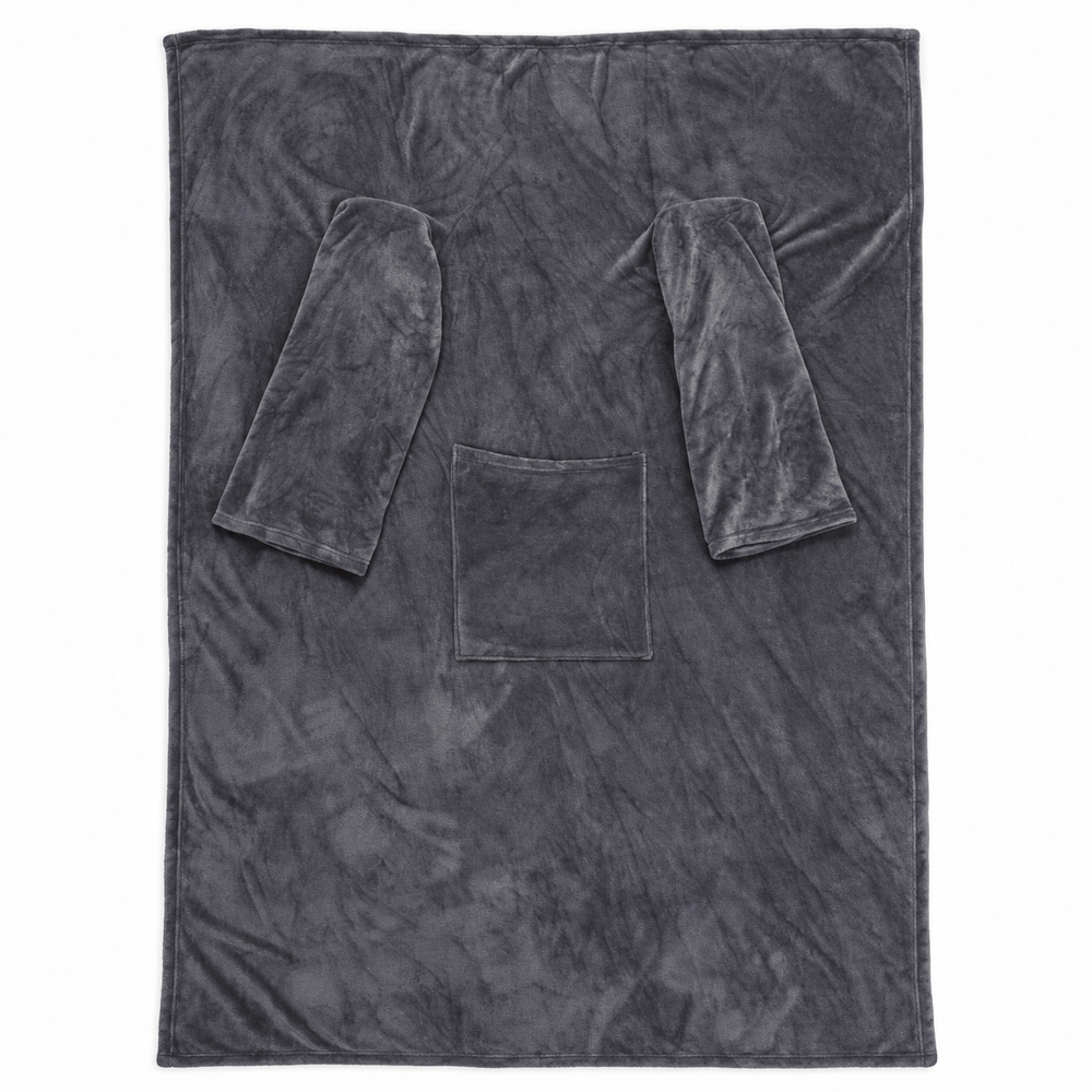 Deken met mouwen en vak voor kruik &ndash; grijs &ndash; 135 &times; 172 cm