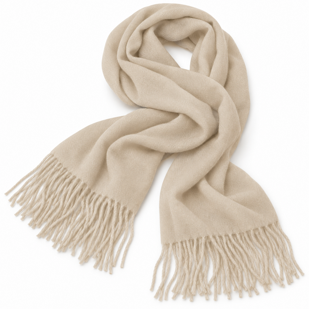 Dames sjaal met franjes &ndash; 180 &times; 55 cm &ndash; ecru/beige