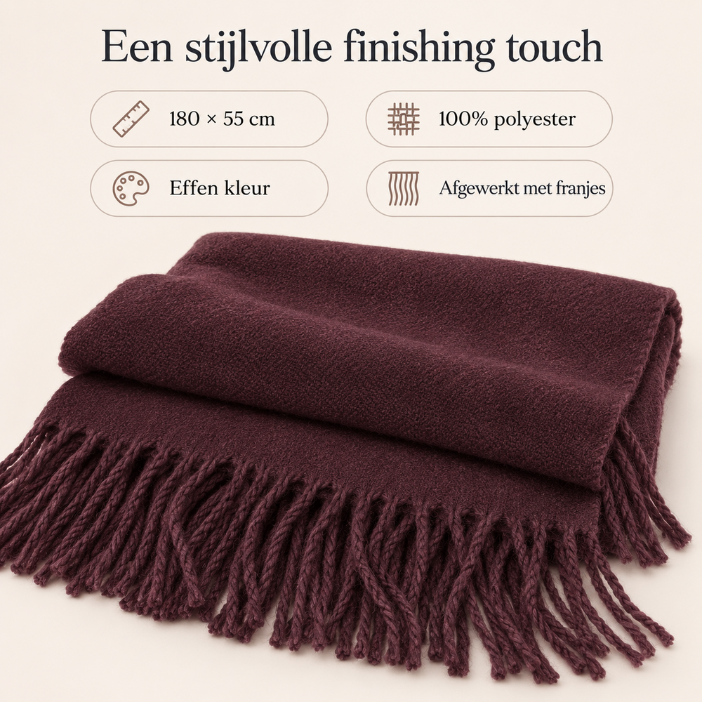 Dames sjaal met franjes &ndash; 180 &times; 55 cm &ndash; bruin