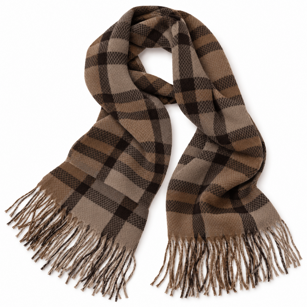Geruite dames sjaal met franjes &ndash; 180 &times; 70 cm &ndash; bruin lichtbruin