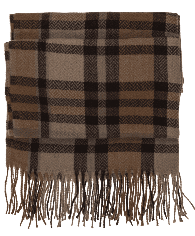 Geruite dames sjaal met franjes &ndash; 180 &times; 70 cm &ndash; bruin lichtbruin
