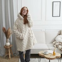 Snuggle hoodie met gebreid kabel patroon creme