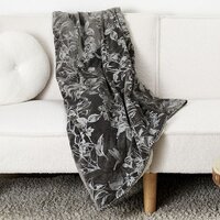  Plaid | fluweel | met sherpa | donkergrijs met wit | plant motief | 150cm x 120cm cadeau | winter