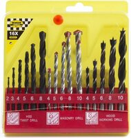 Borenset 16-delig combi | hout-, metaal- en steenboor &Oslash; 2-10mm
