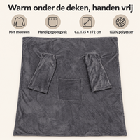 Deken met mouwen en vak voor kruik &ndash; grijs &ndash; 135 &times; 172 cm