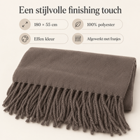 Dames sjaal met franjes &ndash; 180 &times; 55 cm &ndash; taupe