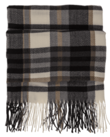 Geruite dames sjaal met franjes &ndash; 180 &times; 70 cm &ndash; zwart ecru