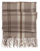 Geruite dames sjaal met franjes &ndash; 180 &times; 70 cm &ndash; ecru lichtbruin 