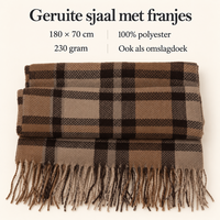 Geruite dames sjaal met franjes &ndash; 180 &times; 70 cm &ndash; bruin lichtbruin