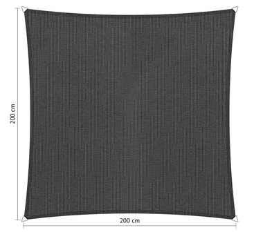 Premium schaduwdoek 2x2m vierkant waterdoorlatend Carbon Black