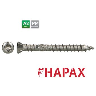 HAPAX hardhoutschroeven | 5x50mm | RVS AISI 304 | Tx 25 | 200 stuks 