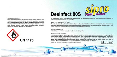 Sipro - Desinfectiespray 80S - 80% ethanol - 1ltr - m&eacute;t certificaat