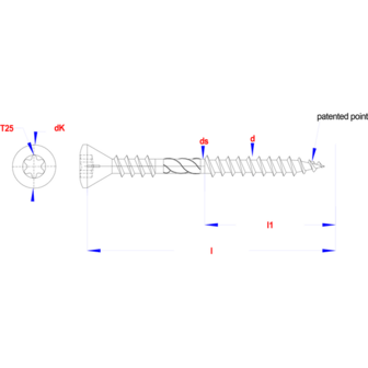 HAPAX hardhoutschroeven | 5x50mm | RVS AISI 304 | Tx 25 | 200 stuks 