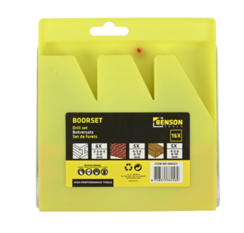 Borenset 16-delig combi | hout-, metaal- en steenboor &Oslash; 2-10mm