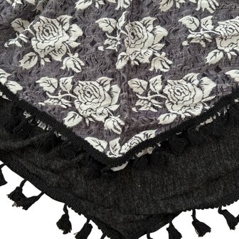 Sjaal 150 cm &ndash; driehoek -twee lagen (zwart wit bewerkt &amp; zwart effen)