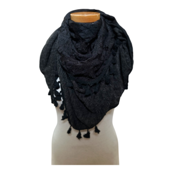 Twee-laagse sjaal 150 cm &ndash; zwart bewerkt en antraciet effen, bovenaanzicht