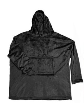 Snuggle Hoodie Dames &ndash; Zwarte Oversized Fleece Hoodie met Bladprint