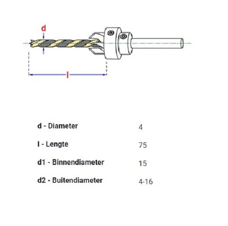 Houtspiraalboor + opsteekverzinkboor 4mm
