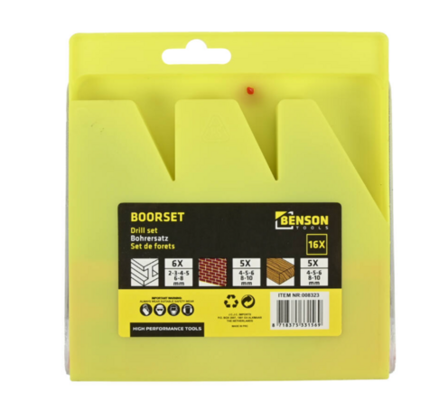 Borenset 16-delig combi | hout-, metaal- en steenboor Ø 2-10mm