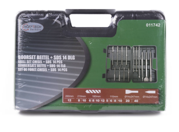 Borenset beitel + SDS 14-delig | betonboor Ø 5-12mm | beitel Ø 14-40mm