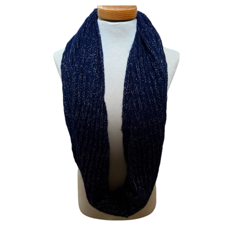 Dames colsjaal gebreid blauw met glitterdraad – warme, zachte wintersjaal met subtiele sparkle