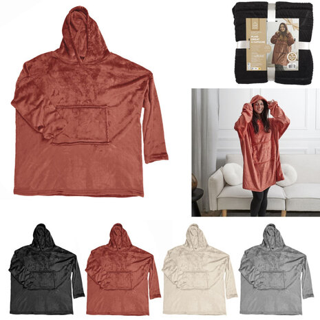 Snuggle Hoodie Dames – Zwarte Oversized Fleece Hoodie met Bladprint