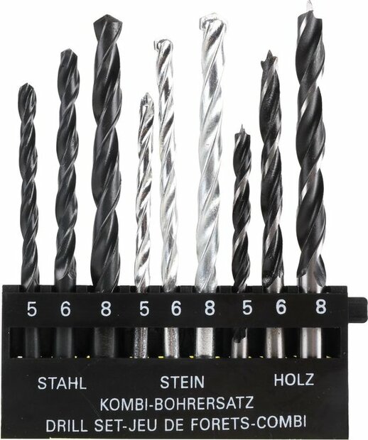 Borenset 9-delig combi | hout-, metaal- en steenboor &Oslash; 5-8mm