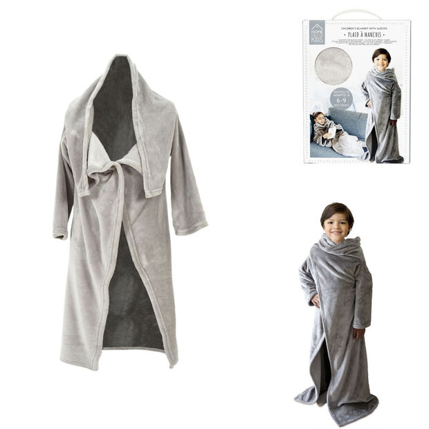 Kinderdeken met mouwen grijs 140x100cm
