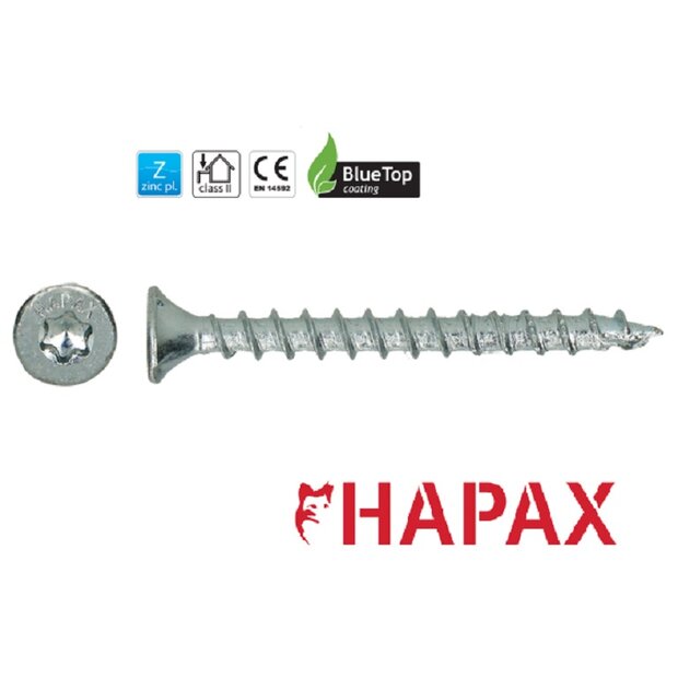 HAPAX universele houtschroef| 4,5x45mm | BlueTop-coating | Tx 20 | 200 stuks 