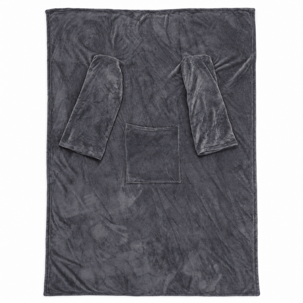 Deken met mouwen en vak voor kruik &ndash; grijs &ndash; 135 &times; 172 cm