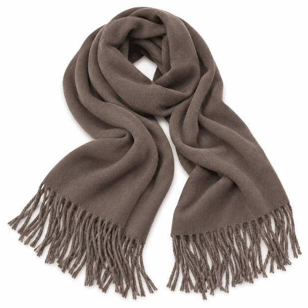 Dames sjaal met franjes &ndash; 180 &times; 55 cm &ndash; taupe