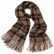Geruite dames sjaal met franjes &ndash; 180 &times; 70 cm &ndash; bruin lichtbruin